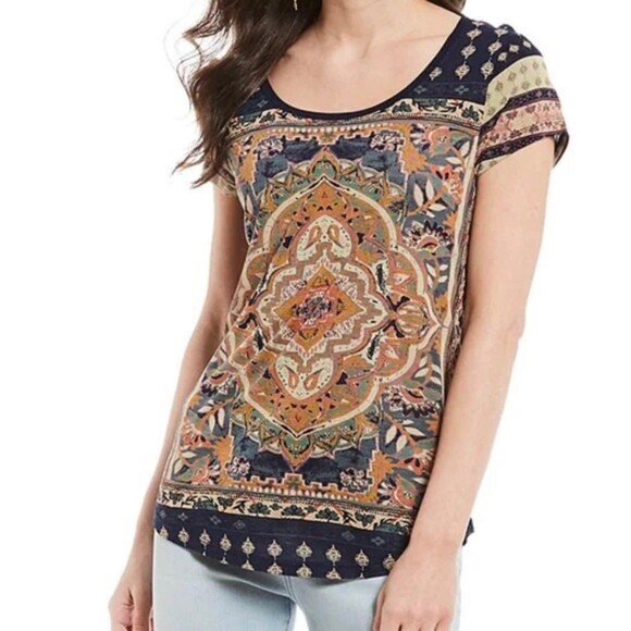 Lucky Brand Top Boho Persian Carpet Graphic Scoop Neck Tee Women’s Plus Size 1X - Picture 9 of 9